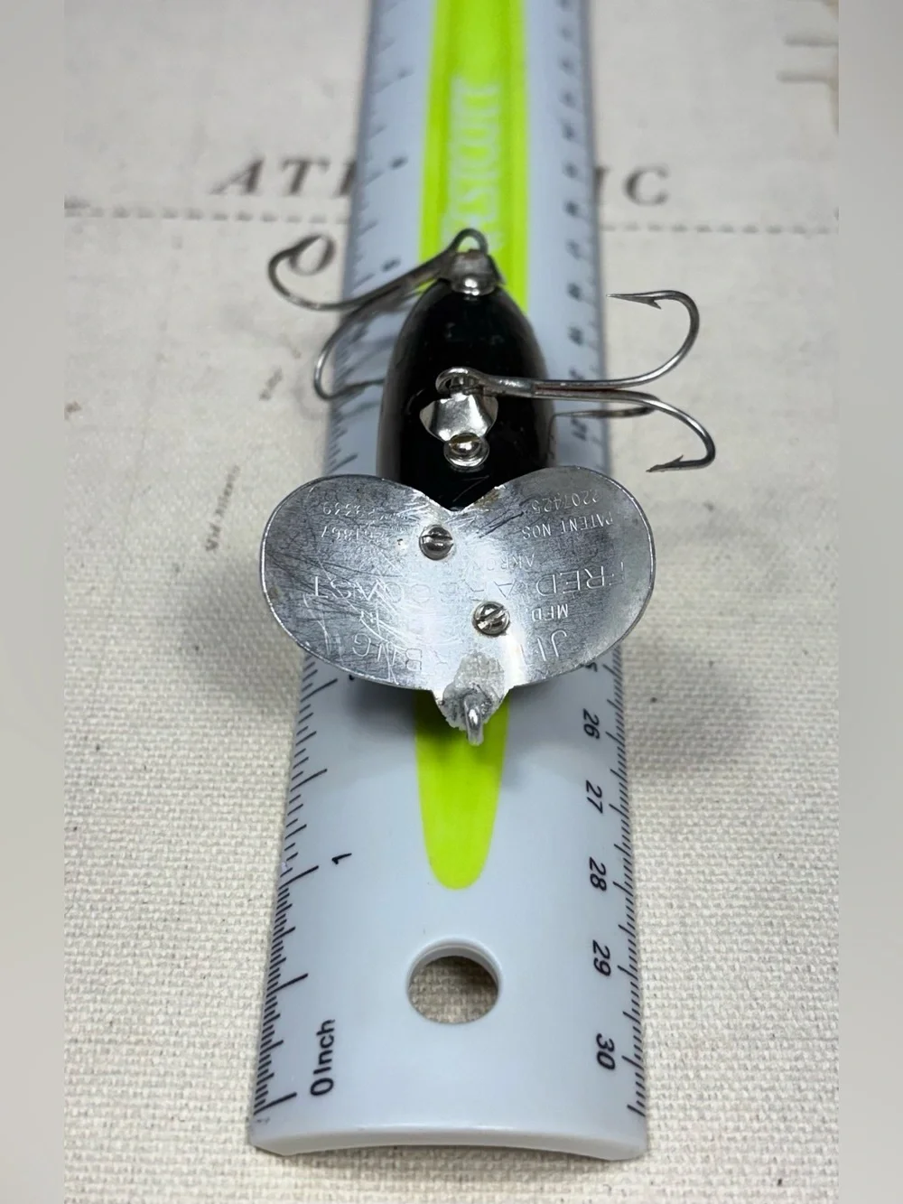 Vintage Fred Arbogast Black Jitterbug Topwater Fishing Lure w/ Early Bug Eye 50s